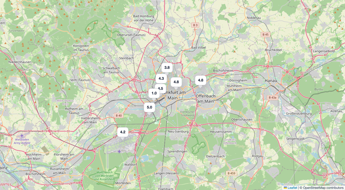 Frankfurt commercial real estate activity map with Acquirepad deal markers